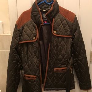 Vince Camuto green quilted jacket with patches